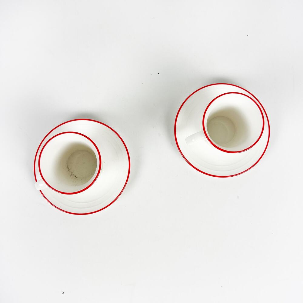 Crate & Barrel white with red rim espresso cup and saucer set of two - Picture 4 of 4